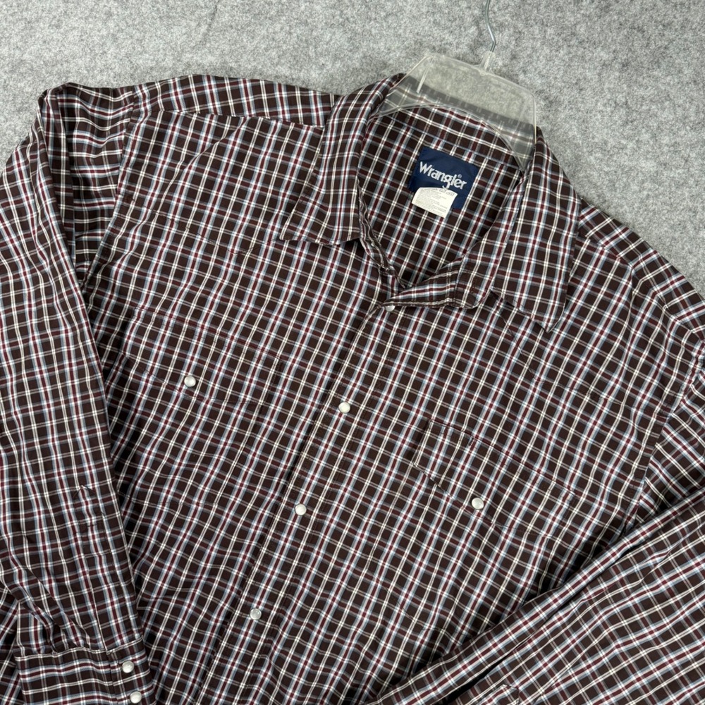 Wrangler Western Shirt Men XXL Brown Plaid Pearl Snap Long Sleeve MWR203M